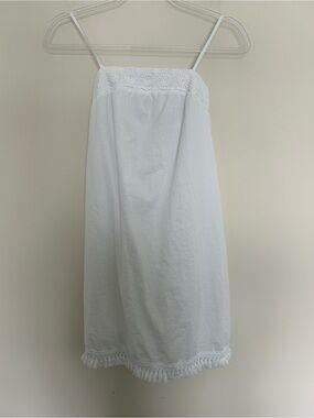 Vineyard Vines Shift Dress White XXS Tassel Crochet Lace Smocked Back Cotton